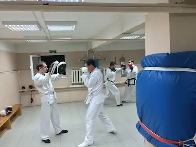 Тренировка ударов руками по лапам